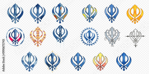 Collection of various colorful Khanda symbols representing Sikhism and its spiritual values.