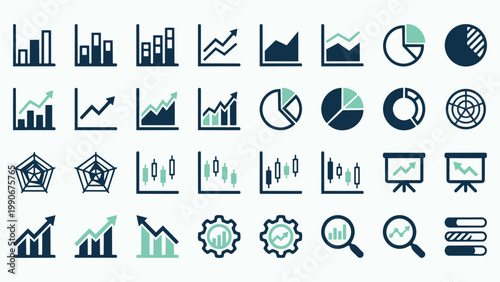 Financial Data and Analytics Chart Icon Collection