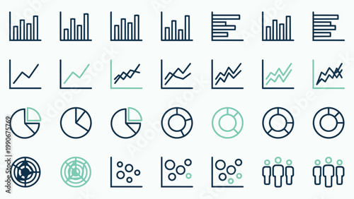 Collection of Statistical Data Charts and Demographic Icons