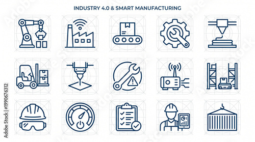 industry 4.0 smart manufacturing icons set vector illustration