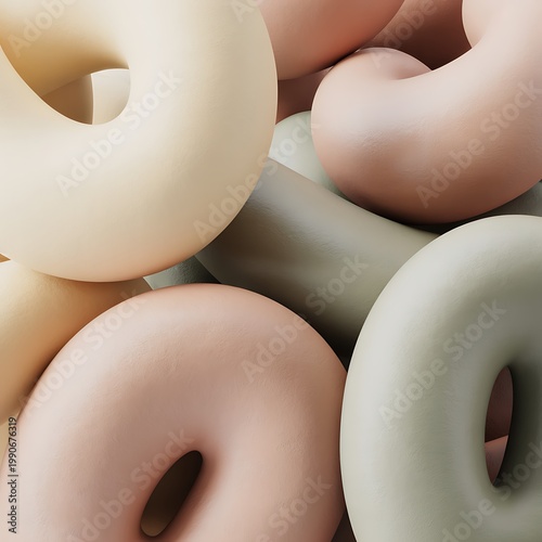 Soft Pastel Torus Shapes Abstract Composition with Smooth Curves and Gentle Color Palette of Cream Peach and Sage Green