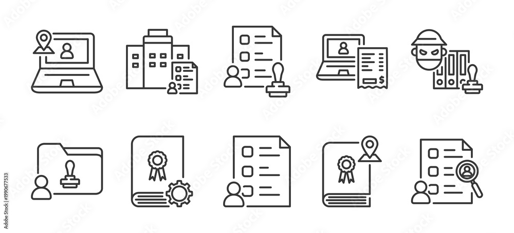 Fototapeta premium Process Inspection Icon Pack Outline Vector Style For Workflow Checking Compliance Control And Business Evaluation With Multiple Thickness Variations