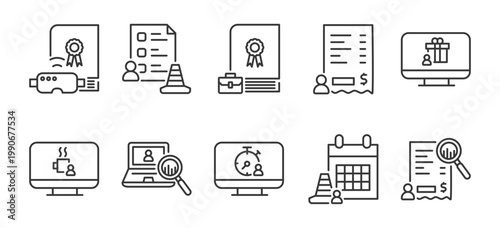 Workflow Checking Icon Collection Outline Vector Style For Process Validation Compliance Control And System Performance Review With Multiple Thickness Variations