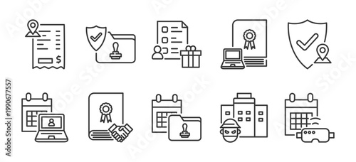 Performance Checking Icon Set Outline Vector Style For Process Validation Workflow Monitoring Compliance Control And Business Evaluation With Multiple Thickness Variations