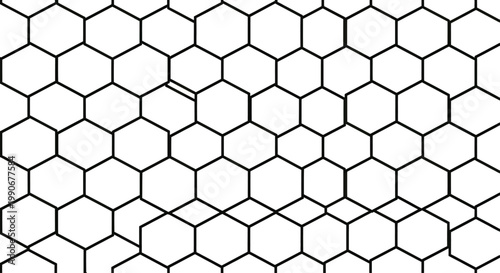 A seamless black and white hexagonal pattern that appears to extend infinitely