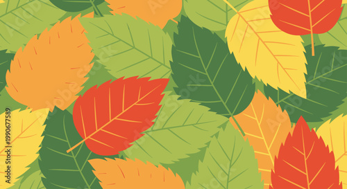 Seamless pattern of stylized leaves in autumnal colors