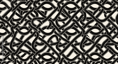 Seamless pattern of interwoven thick black lines on a cream background