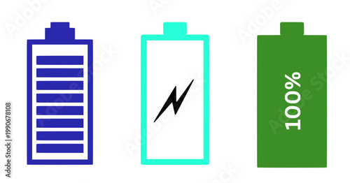 Set of 3 different types batteries icons