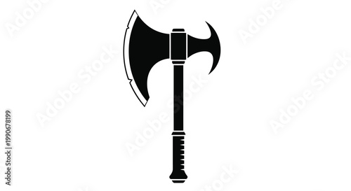 A striking black silhouette of a double bladed battle axe sharply defined silhouette