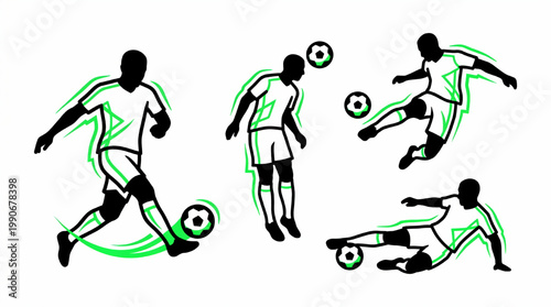 Set of soccer player silhouettes in dynamic poses