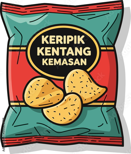 Potato chips in plastic packaging bag snack vector illustration