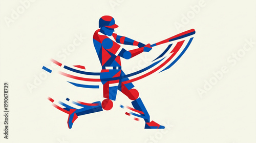 Abstract geometric baseball player swinging bat