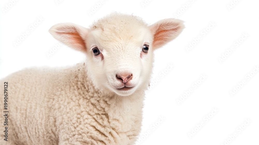 Obraz premium Gentle Lamb Portrait: A close-up view of a lamb looking directly at the camera, exuding a sense of innocence and tranquility. 