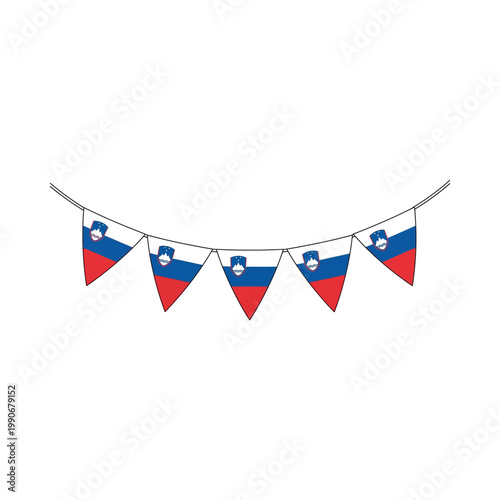 Slovenia flags hanging on a string bunting for celebration