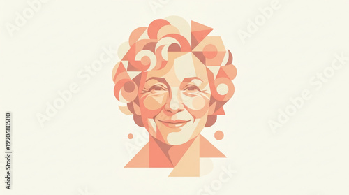 Geometric stylized portrait of an elderly woman