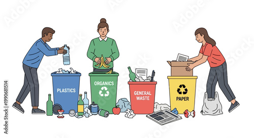 People Sorting Waste into Recycling Bins for Environmental Conservation