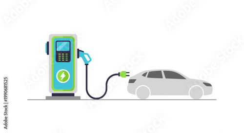 Electric car charging at a modern station with a simple design