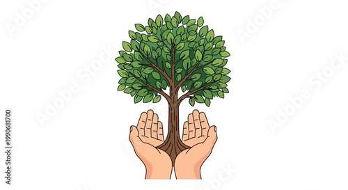 Hands holding a lush green tree symbolizing environmental care