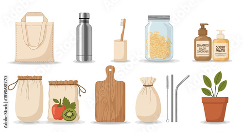 Eco-friendly zero waste products and reusable items collection