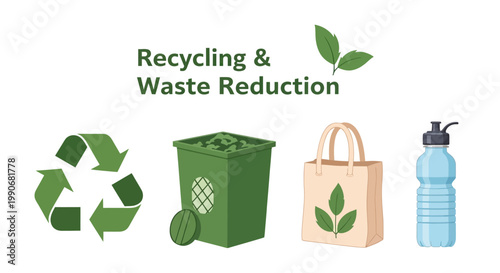 Recycling and Waste Reduction Icons with Eco-Friendly Symbols