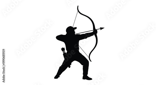 Archer drawing back a bow preparing to release an arrow silhouette