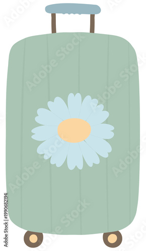 Cute travel suitcase with flower flat design illustration, luggage clipart for vacation, trip planning and aesthetic content