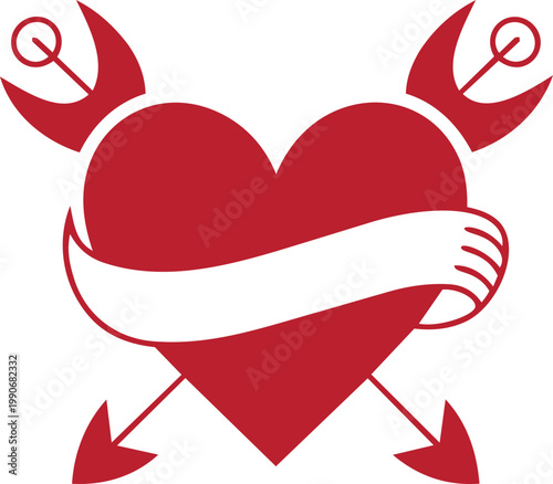 Heart Ribbon Silhouette Collection with Floral and Arrow Elements