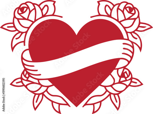 Heart Ribbon Silhouette Collection with Floral and Arrow Elements