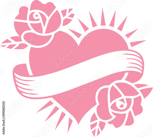 Heart Ribbon Silhouette Collection with Floral and Arrow Elements