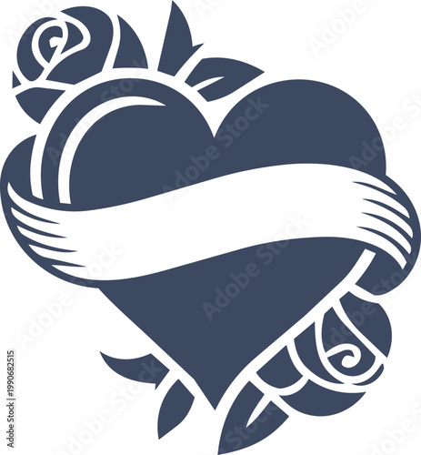 Heart Ribbon Silhouette Collection with Floral and Arrow Elements