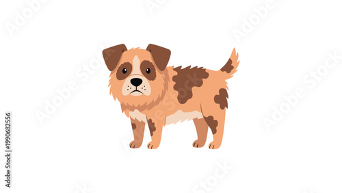 A cute brown dog with white markings stands on a plain background illustration.