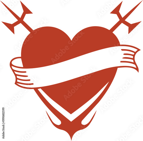 Heart Ribbon Silhouette Collection with Floral and Arrow Elements