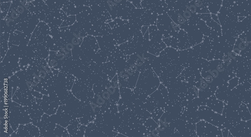 A deep blue backdrop scattered with intricate white constellations and tiny star-like speckles