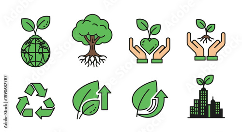 Eco-friendly and sustainable living icons.