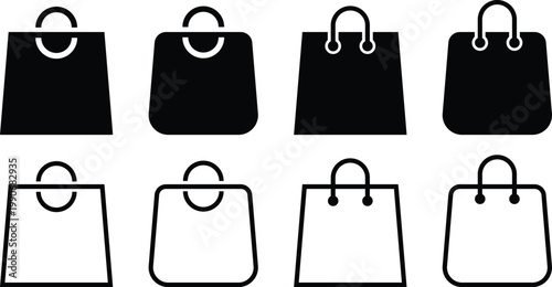 Set of shopping bag icon. E commerce Purchase Symbols. Order delivery and boutique design. Store purchase and merchandise icons