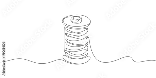 Minimalist continuous line drawing of a spool of thread