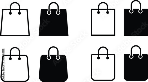 shopping bag icon set. Premium Retail design. Paper bag and merchandise symbol. Retail Shopping Symbols. Online Shop Symbol. Commerce Sign
