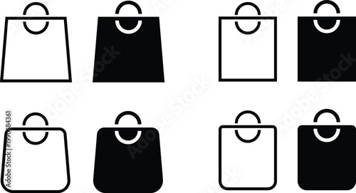 shopping bag icon set. Premium Retail design. Paper bag and merchandise symbol. Retail Shopping Symbols. Online Shop Symbol. Commerce Sign

