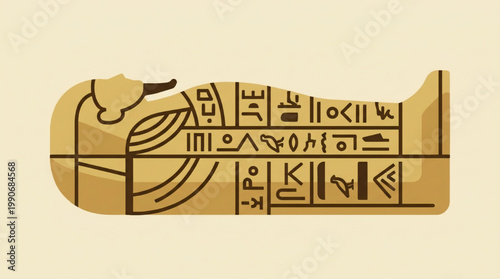 Illustration of an ancient Egyptian sarcophagus with hieroglyphics