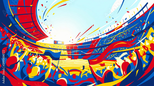 Dynamic soccer stadium atmosphere with cheering crowd