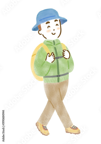 ハイキングをしている男性のイラスト