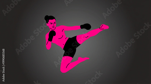 Dynamic martial arts fighter performing a high kick
