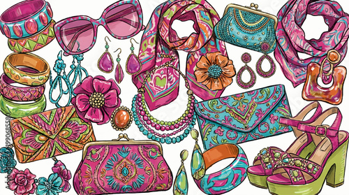 Collection of colorful fashion accessories and jewelry