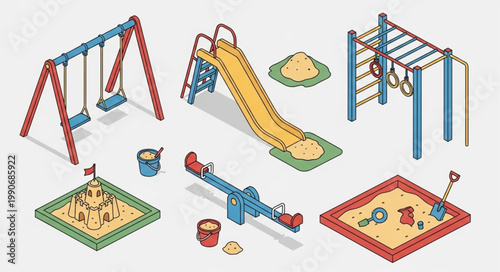 Childrens Playground Equipment Set with Swings Slides and Sandbox.