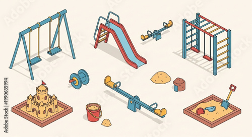 Childrens Playground Equipment with Swings Slides and Climbing Structures.