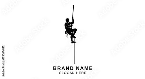 Climber Descending Rope with Safety Gear and Harness.