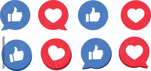 Thumbs up and heart, social media. 3D Social media likes and loves icon sets. Speech bubble love with like. Like and like buttons ready for websites and mobile apps
