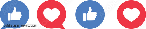 Thumbs up and heart, social media. 3D Social media likes and loves icon sets. Speech bubble love with like. Like and like buttons ready for websites and mobile apps
