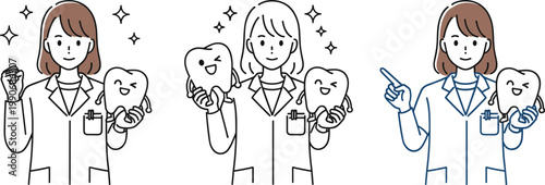 Female Dentist Character Set with Tooth Mascot, Cleaning, Whitening and Dental Care Concepts Vector Illustration for Clinic, Healthcare and Oral Hygiene Design
