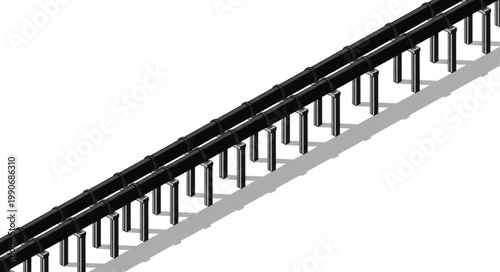 Close-up of a modern black metal railing on a staircase.